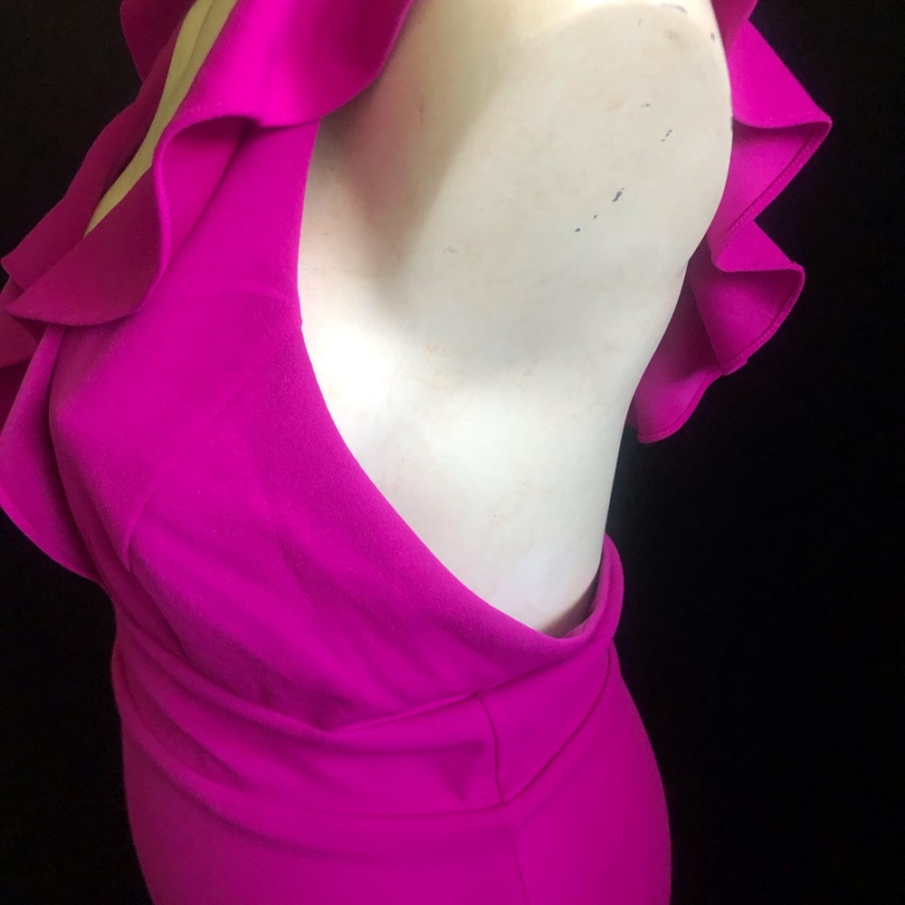Fuchsia Ruffle V-Neck Maxi Dress - Picture 2 of 4